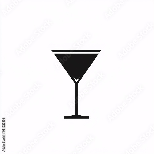 2408_050.A simple vector icon illustration depicting a medium-sized glass cocktail glass, viewed from the side, martini inside, strong outline, at center for a website isolated white background