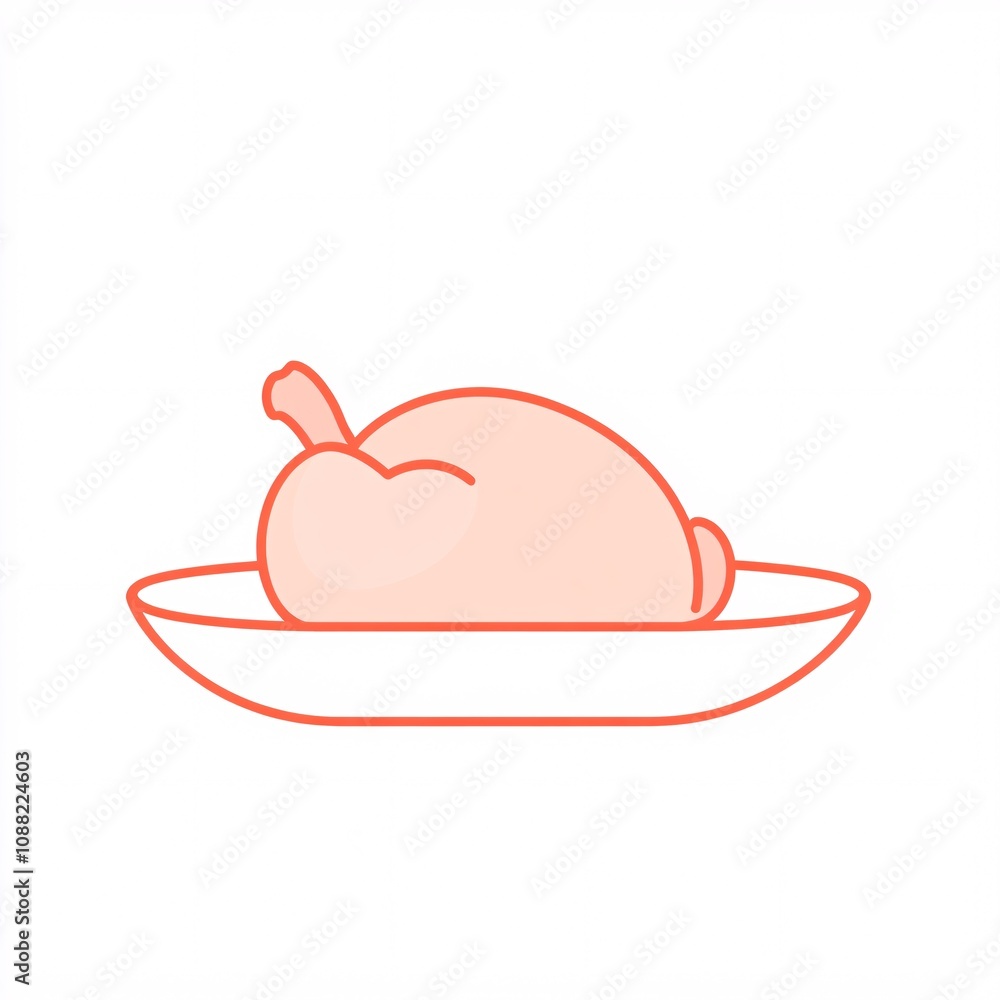 2408_055.A simple vector icon illustration depicting a medium-sized white oval platter, viewed from the side, turkey inside, strong outline, at center for a website isolated white background 2408_055.A simple vector icon illustration depicting a medium-sized white oval platter, viewed from the side, turkey inside, strong outline, at center for a website isolated white background