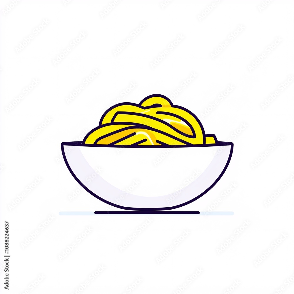 2408_073.A simple vector icon illustration depicting a medium-sized white pasta bowl, viewed from the side, fettuccine alfredo inside, strong outline, at center for a website isolated white background 2408_073.A simple vector icon illustration depicting a medium-sized white pasta bowl, viewed from the side, fettuccine alfredo inside, strong outline, at center for a website isolated white background