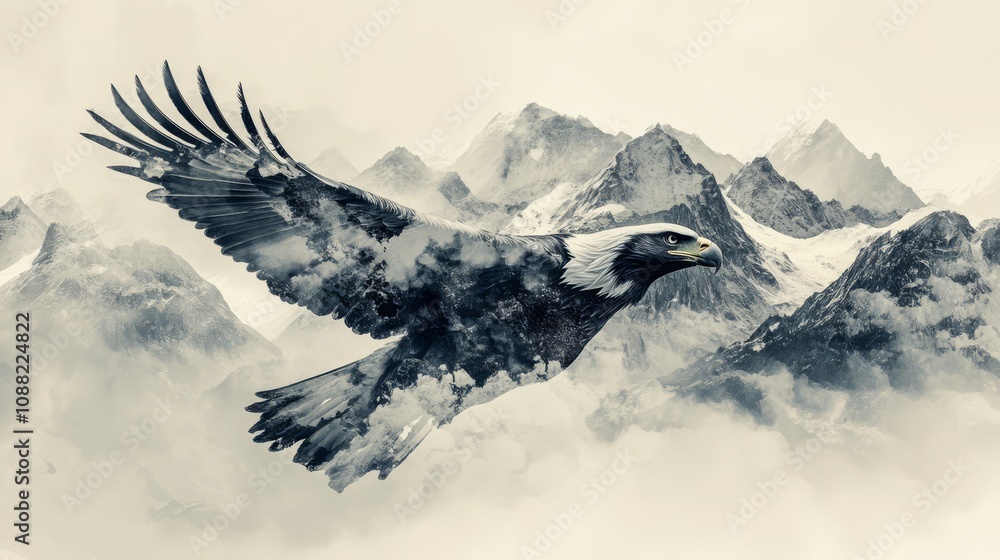 Majestic eagle soaring over snow-capped mountains. (2) Majestic eagle soaring over snow-capped mountains. (2)