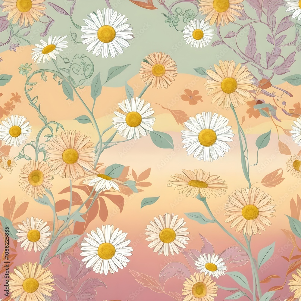 70's cutie hippie daisy seamless pattern. Floral background Generative AI 70's cutie hippie daisy seamless pattern. Floral background Generative AI