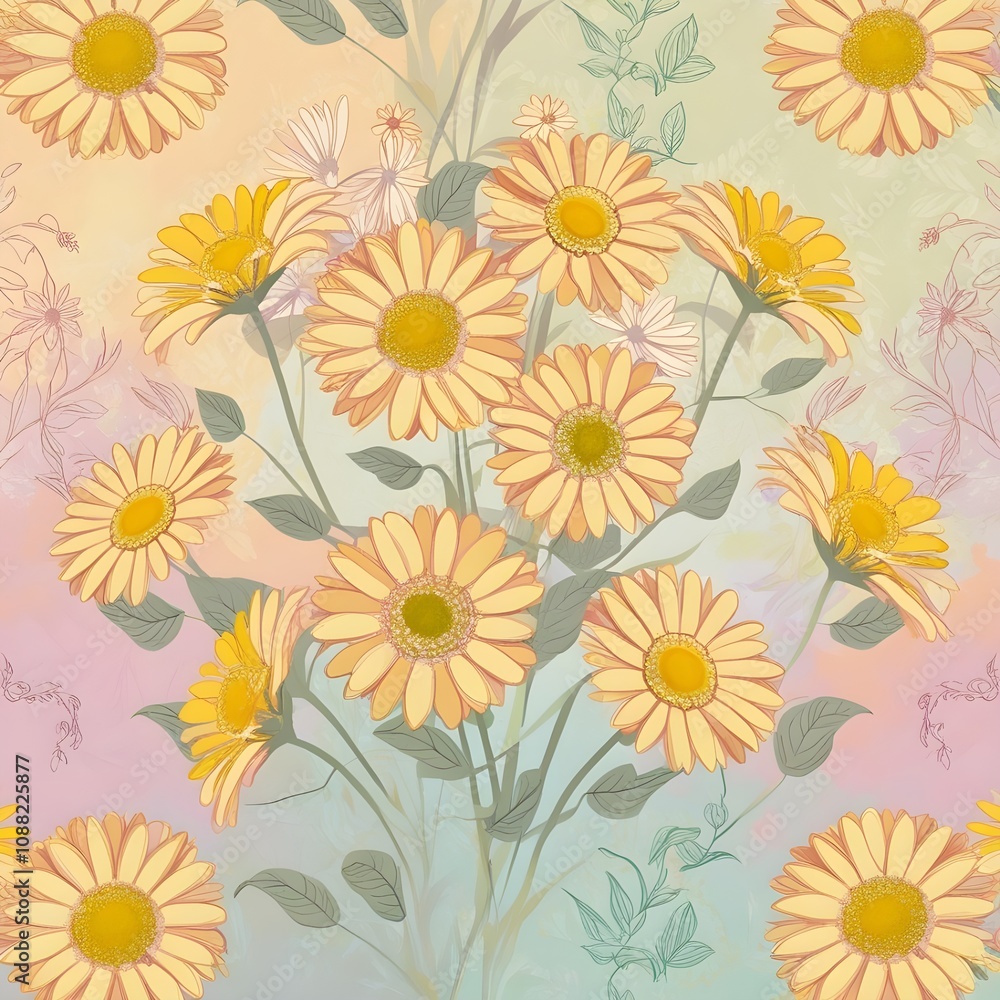 70's cutie hippie daisy seamless pattern. Floral background Generative AI 70's cutie hippie daisy seamless pattern. Floral background Generative AI