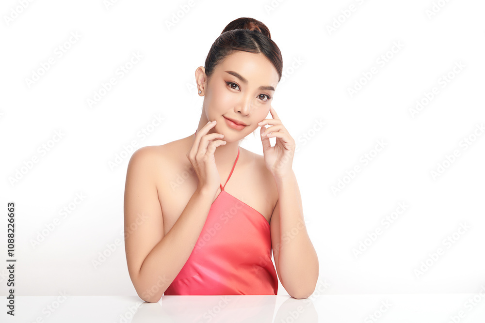 Beautiful young asian woman with clean fresh skin on white background, Face care, Facial treatment, Cosmetology, beauty and spa, Asian women portrait. Beautiful young asian woman with clean fresh skin on white background, Face care, Facial treatment, Cosmetology, beauty and spa, Asian women portrait.