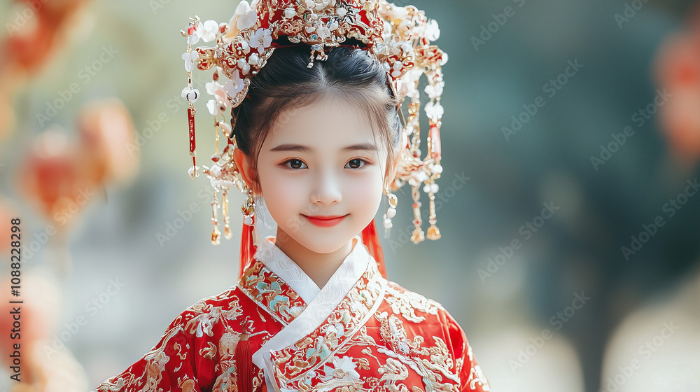 Fototapeta premium Young Empress in Traditional Chinese Clothing 