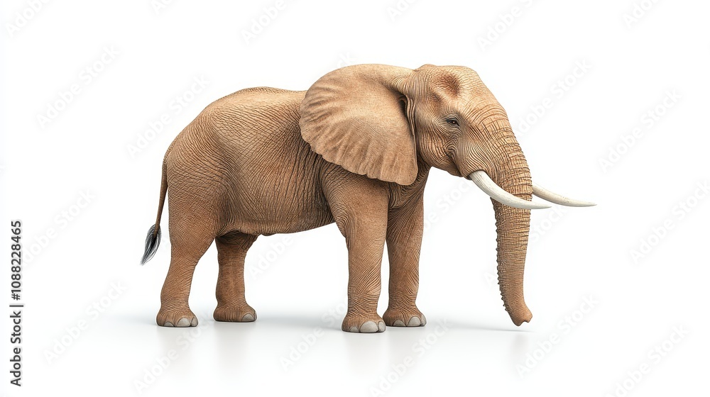 Obraz premium Realistic 3D Rendering of a Majestic Elephant Displaying Its Large Size and Distinctive Features Against a Clean Background for Nature and Wildlife Projects