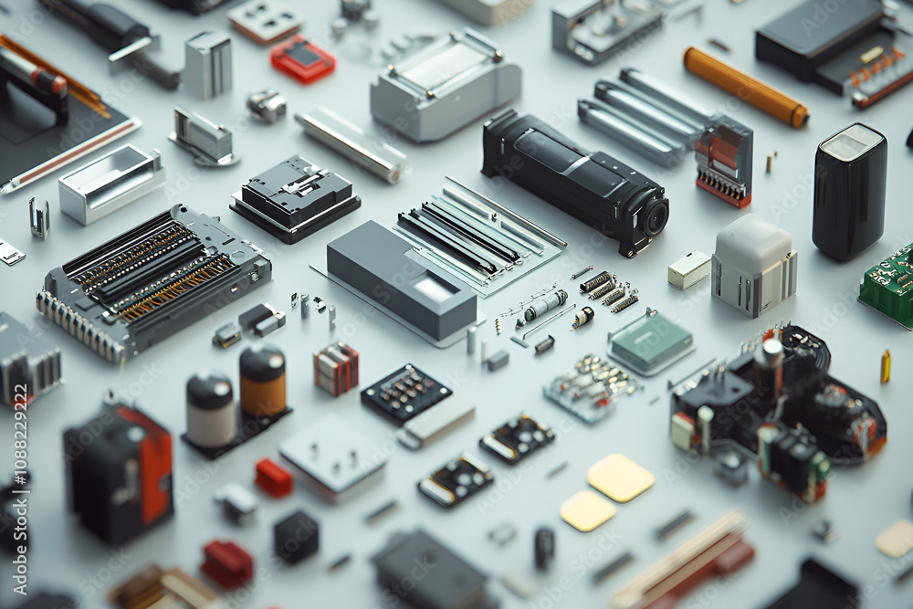 Fototapeta premium Organizing electrical equipment a neat arrangement of technology components in a modern workspace