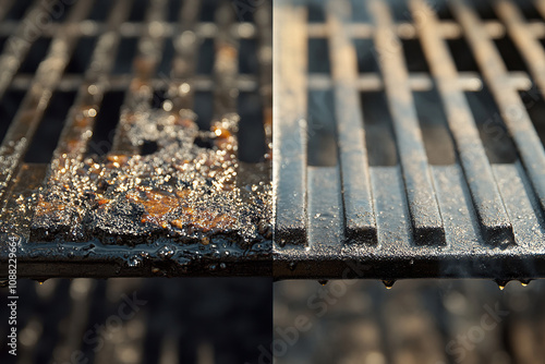 Before and after cleaning a dirty grill grate photo