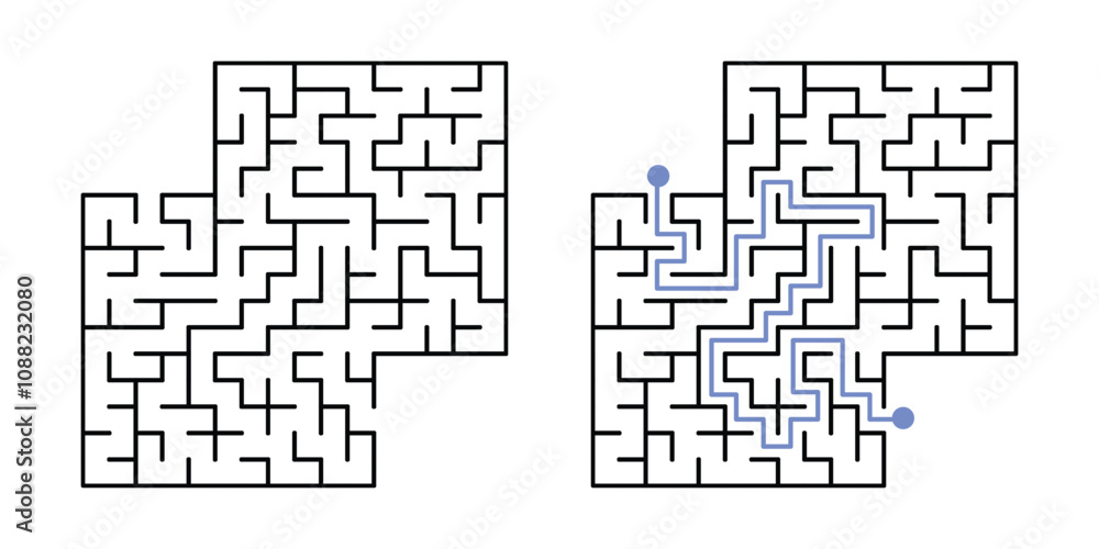 Labyrinth Maze for Kids and The Answer, Simple Square Labyrinth Maze Labyrinth Maze for Kids and The Answer, Simple Square Labyrinth Maze
