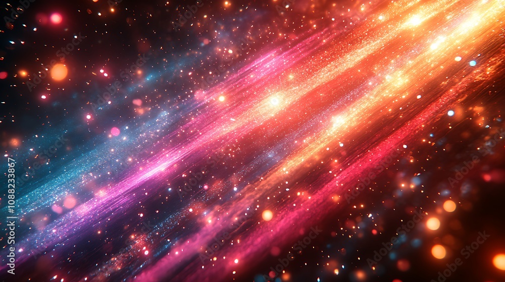Fototapeta premium Abstract glowing streaks of light and sparkles.