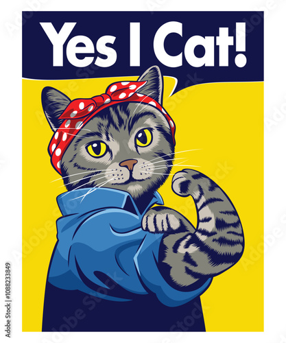 YES I CAT VINTAGE CARTOON ILLUSTRATION