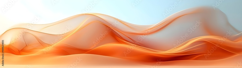 An abstract composition featuring flowing translucent waves in warm orange hues, creating a serene and harmonious atmosphere with soft gradients and gentle curves. An abstract composition featuring flowing translucent waves in warm orange hues, creating a serene and harmonious atmosphere with soft gradients and gentle curves.