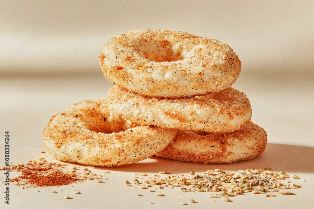 Different Textured Bagels in a Soft Pile Different Textured Bagels in a Soft Pile