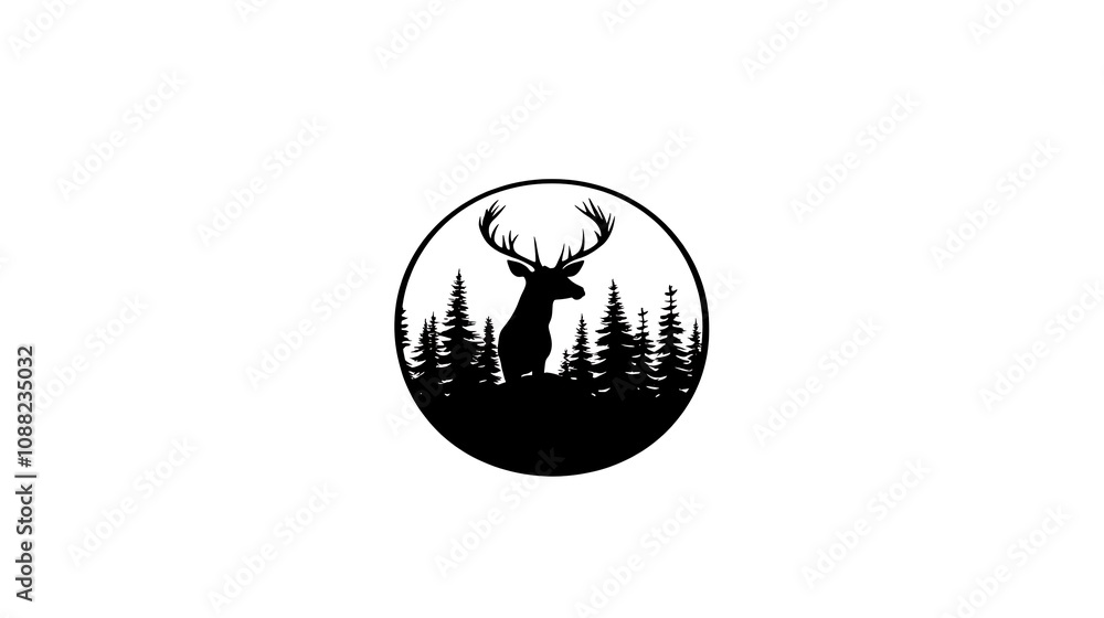 Majestic Deer Silhouette in a Circular Frame Majestic Deer Silhouette in a Circular Frame