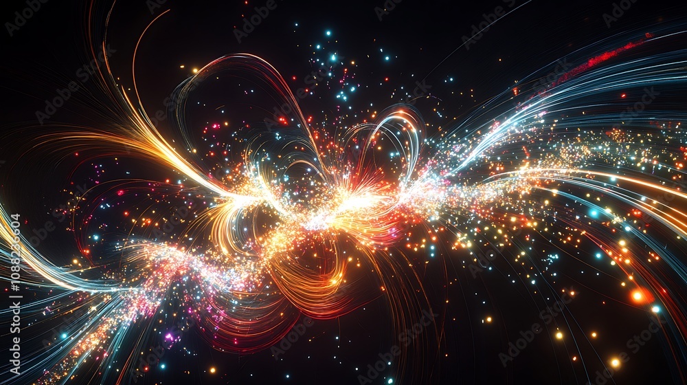 Fototapeta premium Abstract swirling light trails and particles.