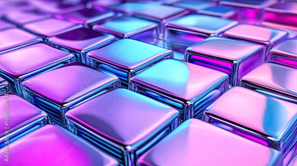 Abstract colorful glossy cubes on a surface of vibrant reflections Abstract colorful glossy cubes on a surface of vibrant reflections
