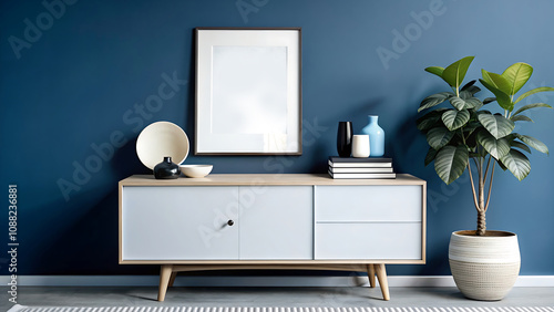 Modern Living Room Decor with Blue Wall.