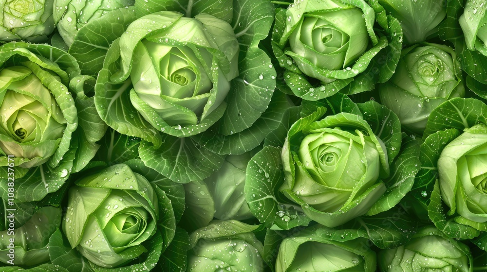 Close-up of green cabbage roses. Perfect for use in food, nature, or gardening websites and social media. Close-up of green cabbage roses. Perfect for use in food, nature, or gardening websites and social media.