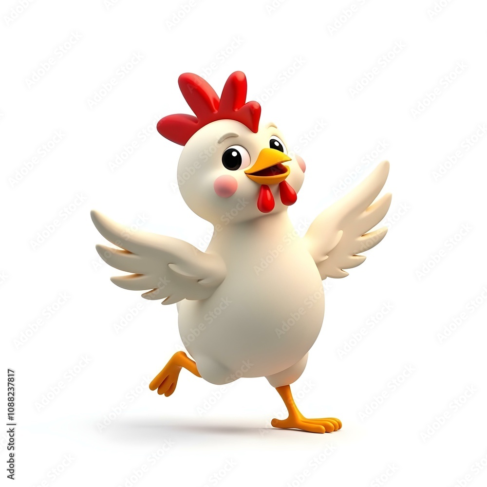 This is a vibrant and playful 3D cartoon illustration of a chicken. It appears well-designed with smooth textures, making it suitable for animation, games, or educational purposes This is a vibrant and playful 3D cartoon illustration of a chicken. It appears well-designed with smooth textures, making it suitable for animation, games, or educational purposes