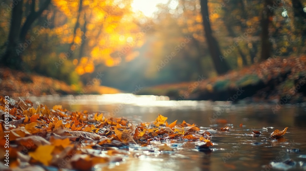 Autumn Leaves on a Stream in the Forest Autumn Leaves on a Stream in the Forest