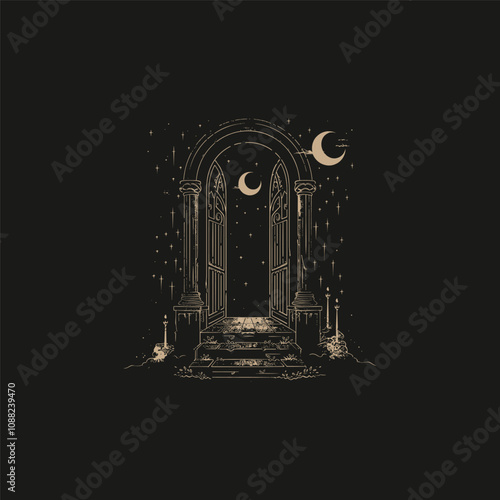 Mystical gate design vector vintage