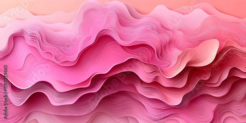 An abstract composition featuring flowing layers in various shades of pink, creating a sense of depth and movement, perfect for modern design and artistic projects.