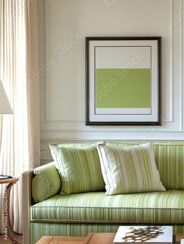 Green Striped Sofa With Pil...