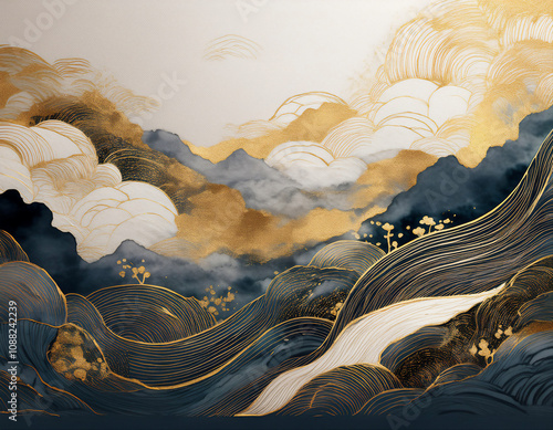 透かし模様をレイヤー状に配置し明暗の差をつけて重層的に広がるデザインで、奥深さと広がりを表現するアブストラクトで工芸的な背景イメージ