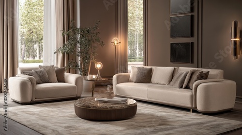 Elegant Living Room with Be...