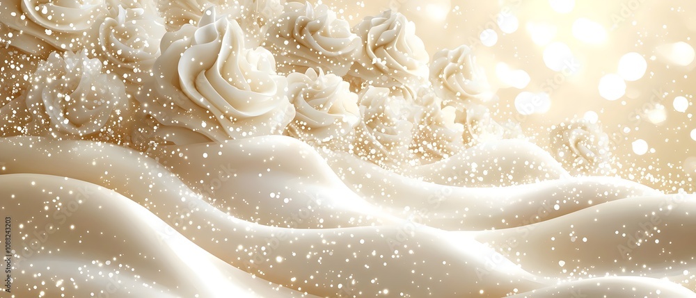 An ethereal display of creamy white waves and frosted flowers, evoking feelings of tranquility and elegance, set against a soft, glowing background. An ethereal display of creamy white waves and frosted flowers, evoking feelings of tranquility and elegance, set against a soft, glowing background.