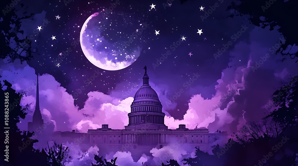 Obraz premium Capitol Building Under Starry Sky