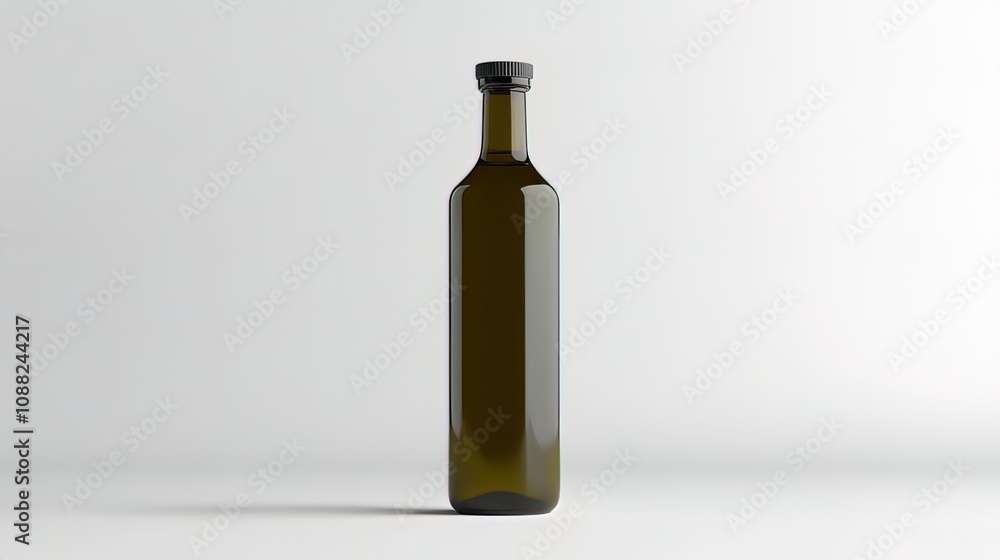 Tall dark-green glass bottle with a dark cap, isolated on white background. Tall dark-green glass bottle with a dark cap, isolated on white background.