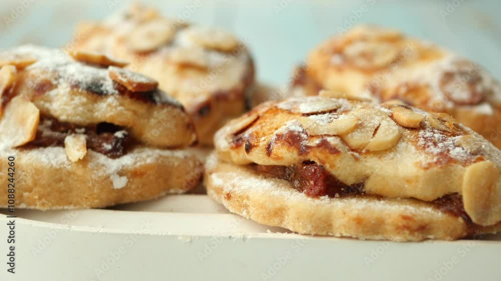These are utterly delicious and delightful Almond Raisin Pastries topped with Sugar Dusting These are utterly delicious and delightful Almond Raisin Pastries topped with Sugar Dusting