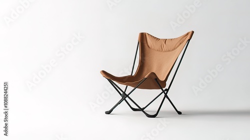 Tan canvas butterfly chair on white background. photo