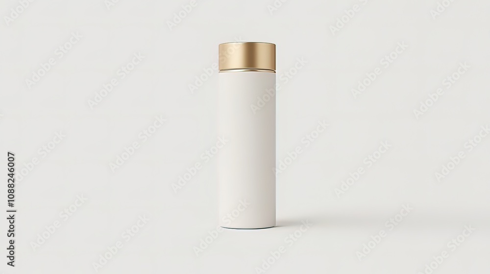 White bottle with a gold lid on a white background. White bottle with a gold lid on a white background.
