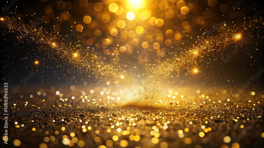 Obraz premium Gold Particles Illuminated in a Dark Room with Light Rays - Minimalist Photography