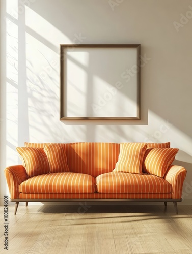 Orange Striped Sofa With Fr...