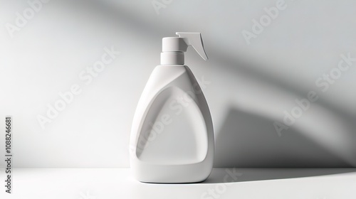 White plastic spray bottle with a trigger sprayer on a white surface.