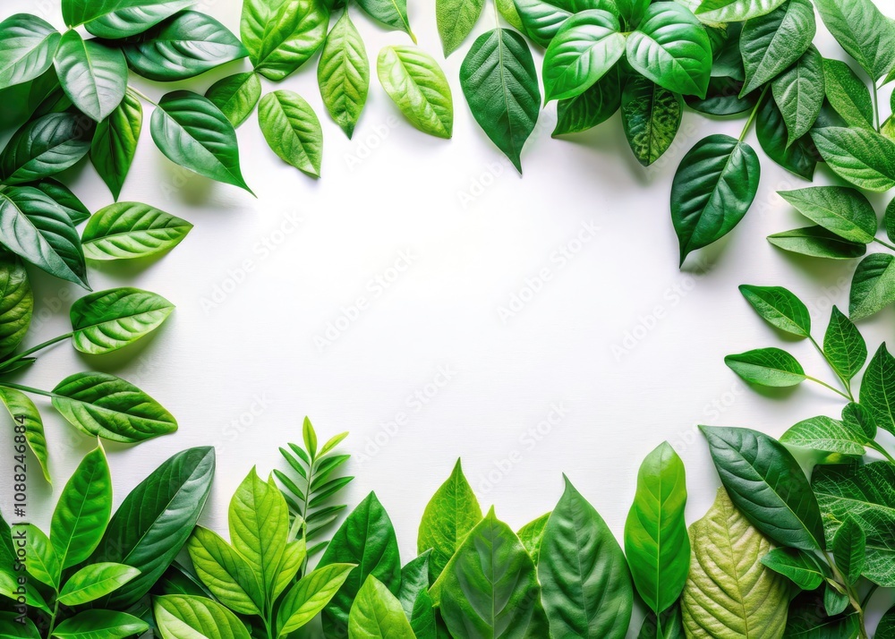 Green Leaves Border on White Background - Nature, Minimalism, Freshness, Botanical Aesthetics, Natural Decor, Eco-Friendly Design, Leafy Frame, Clean Green Leaves Border on White Background - Nature, Minimalism, Freshness, Botanical Aesthetics, Natural Decor, Eco-Friendly Design, Leafy Frame, Clean
