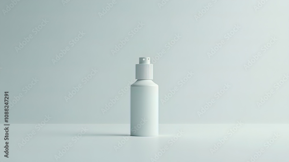White spray bottle on light grey background. White spray bottle on light grey background.