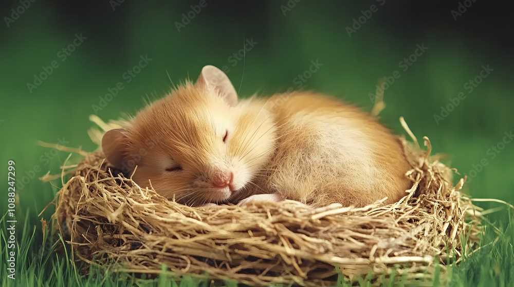 Sleeping baby animal in nest outdoor nature scene photography serene environment close-up view wildlife concept Sleeping baby animal in nest outdoor nature scene photography serene environment close-up view wildlife concept