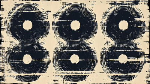 Abstract pattern of vinyl records with a vintage style, creating a textured background suitable for music themes or retro design projects. photo