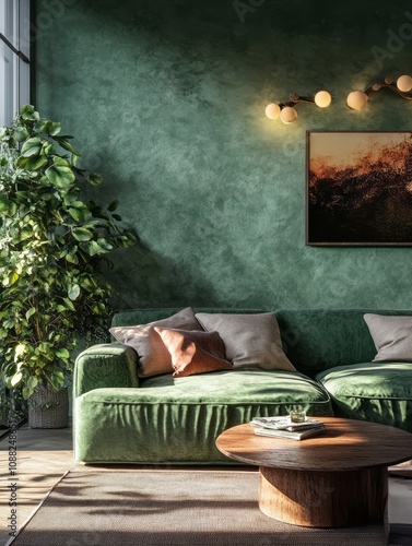 Green Velvet Sofa Living Ro...