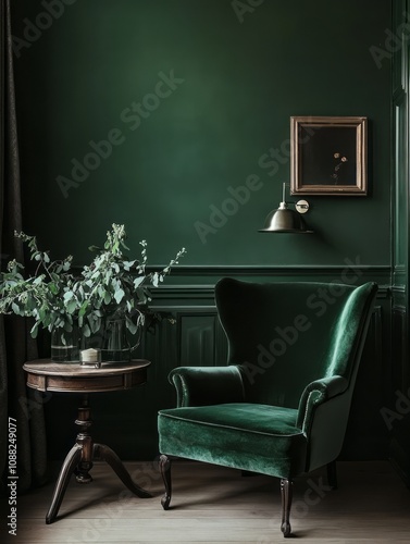 Elegant Green Velvet Armcha...