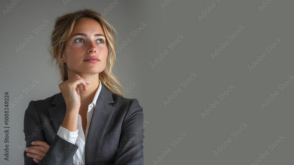 Germany business woman thinking and wondering calculate about ideas Germany business woman thinking and wondering calculate about ideas