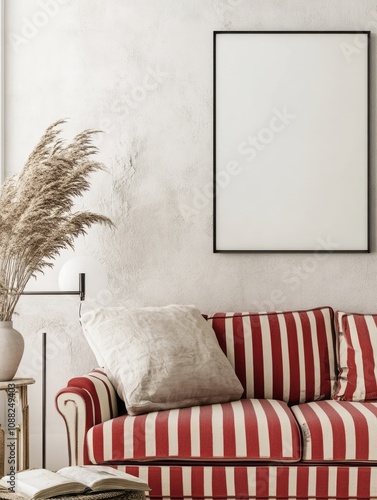 Red Striped Sofa With Pampa...