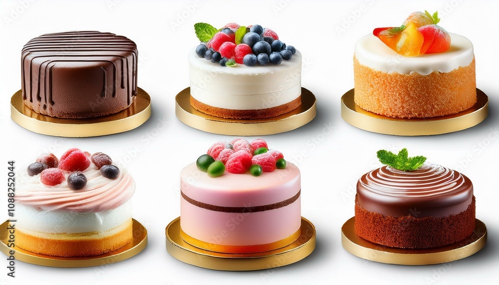 Set of cakes isolated on a white background. Set of cakes isolated on a white background.
