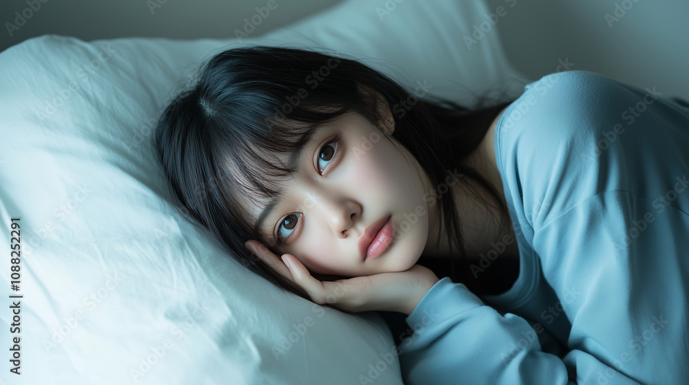 ベッドで休息する女性 ベッドで休息する女性