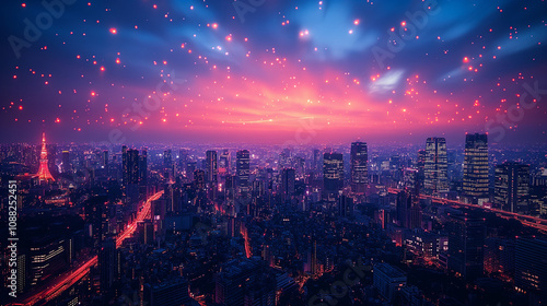 Wallpaper Mural City at twilight illuminated by futuristic interconnected network lights. Torontodigital.ca