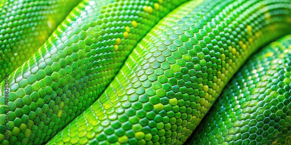 Obraz premium Bright and colorful close-up of beautiful green python skin texture, reptile, scales, vibrant, exotic, luxurious