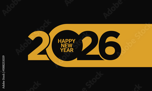 2026 Happy New Year Lettering on Black Background.